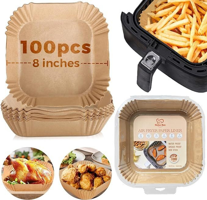 ALPHA WING Disposable Air Fryer Paper Liners Non Stick Oil Proof Baking Paper for Air Fryer Baking Dish(Pack of 100, Microwave Safe)