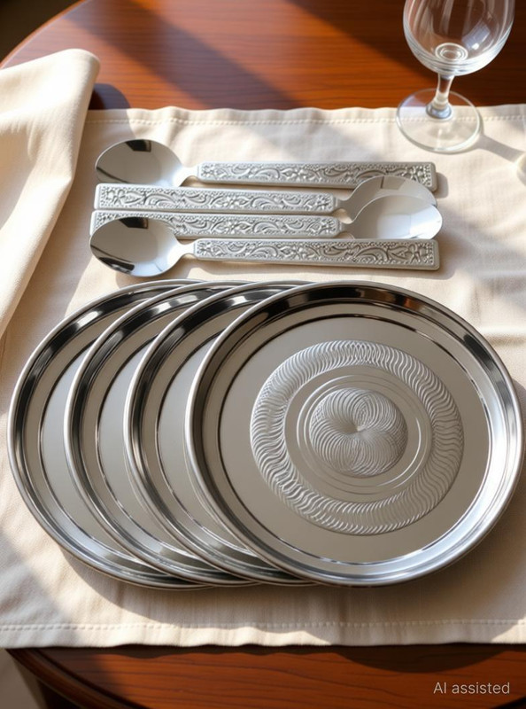 GPTRADE Stainless Steel Dinner Plate Set and spoon set Dinner Plate