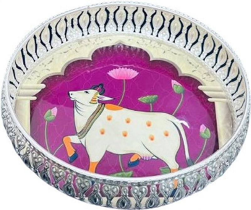 SUPER NOVA HANDICRAFTS German Silver Tray Gift for Diwali, Anniversary, Birthday (8 inch) Round Tray