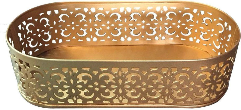 Elan Flecked Oval Tray, Decorative Metal Serving Tray for Starters, Golden Tray