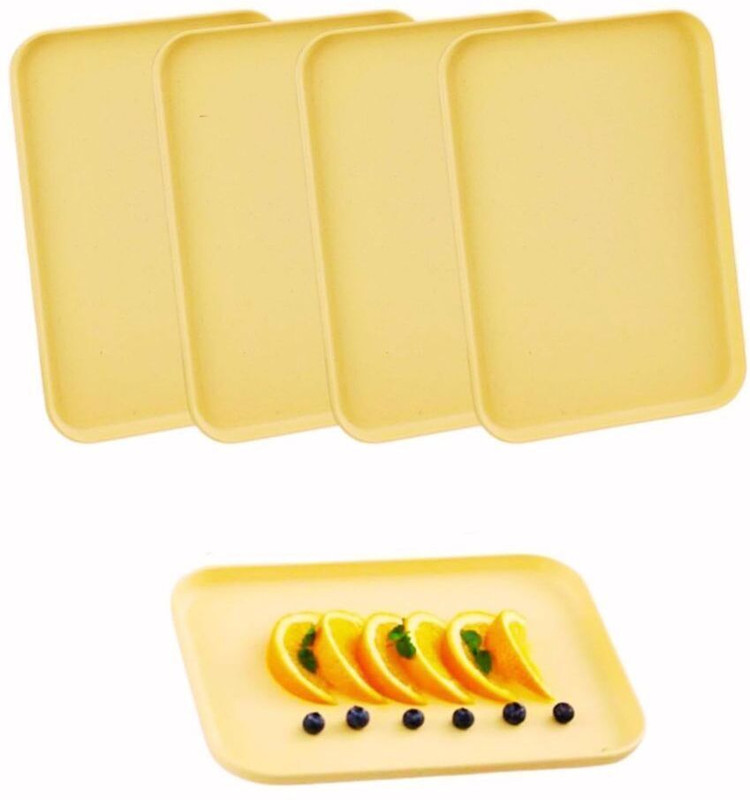 Sugaalsu Wheat Straw Serving Tray, Small Trays for Tea or Coffee for Serving Drinks_New Tray(Pack of 4)