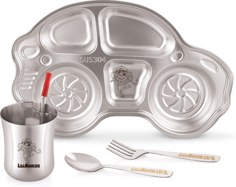 LiLLMONKiDZ Stainless Steel Plates Tableware for Kids | Car Design Plate Sets | Dinner Plate(Pack of 5)