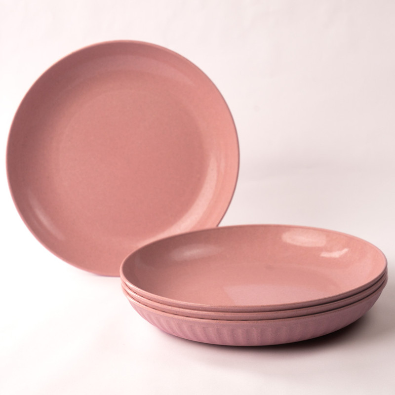 Irida Naturals Fluted Plates - Eco Friendly - Plush Pink - Set of 4 Dinner Plate(Pack of 4, Microwave Safe)