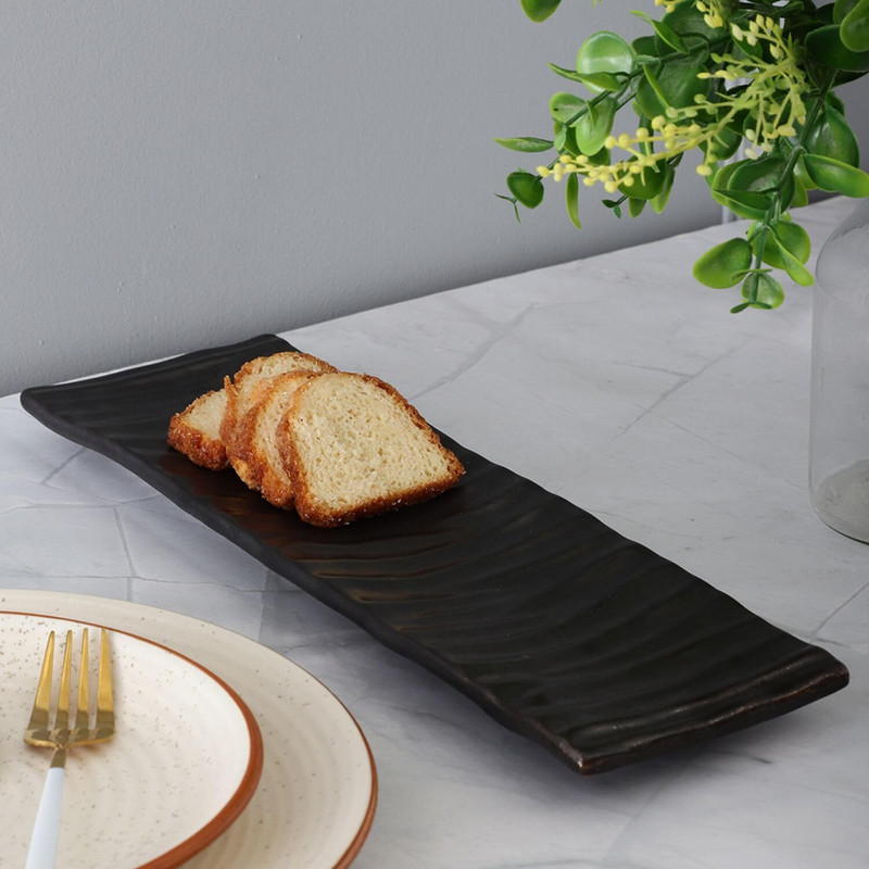 VarEesha Brown Wood Ceramic Kabab/Snacks Platter Tray(Microwave Safe)