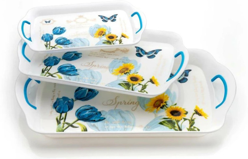 Nitron : Floral Print Serving Tray Set with Handles Tray(Pack of 3)