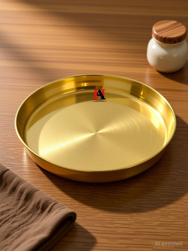 A & H ENTERPRISES Handmade Brass Dinner Plate/Thali For Dining ,10 INCH Plain - Set of 2 Pieces Dinner Plate(Pack of 2)