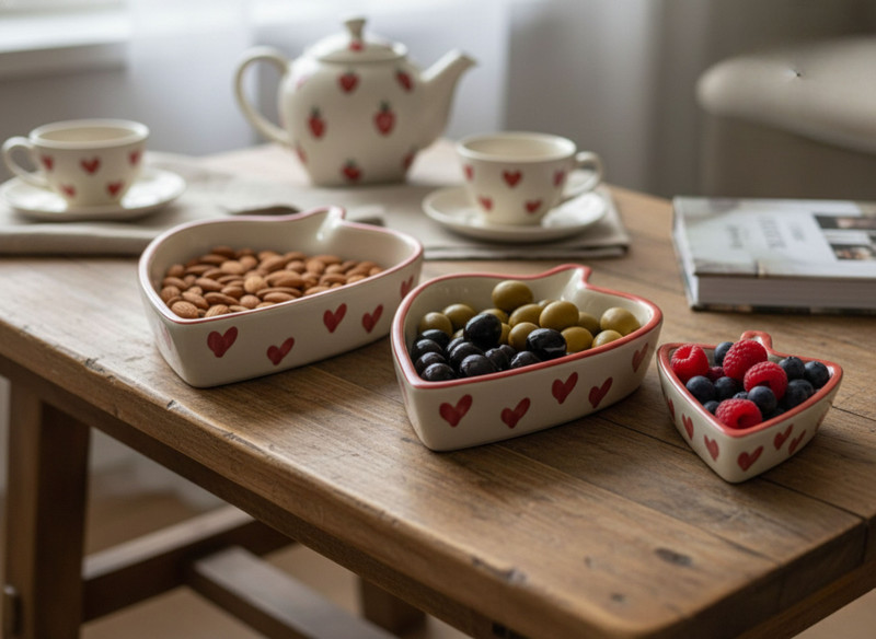 Kalakosh Enterprises Premium Ceramic Strawberry Shaped Heart Plates - Set of 3 Tray(Pack of 3, Microwave Safe)
