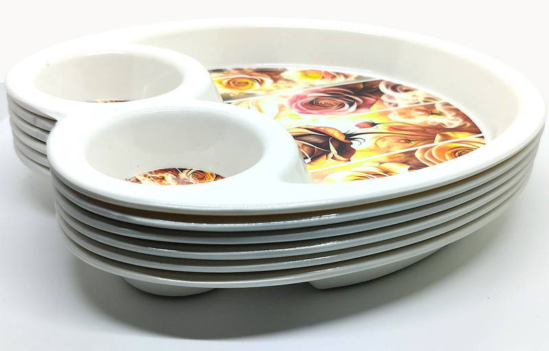 Laserbot ANTI DUST COATING MOMOS PAKODA SERVING TRAY ROSE SAMOSA Starters PLATE 20cm Chip & Dip Tray(Pack of 6)