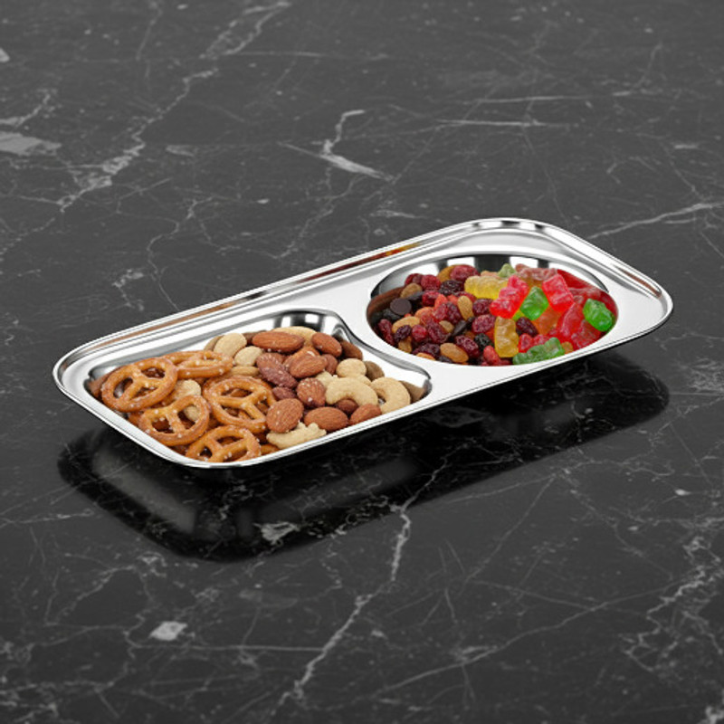 DiosHomes Stainless Steel 2in1 Compartment/Sectioned Plate/ Bhojan Thali/ Nasta plates/ Sectioned Plate(Microwave Safe)