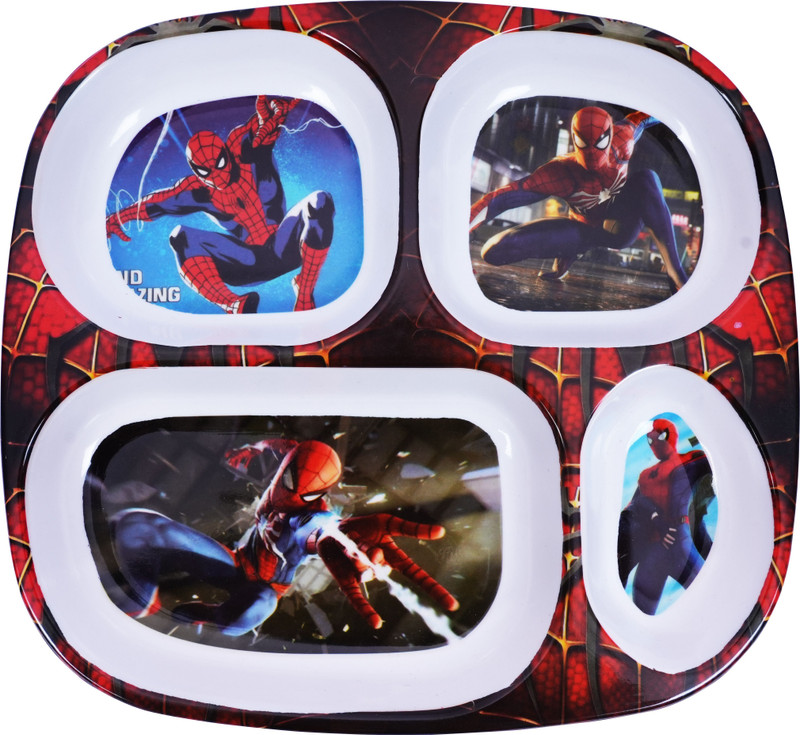 Vishika Store Spider Man Cartoon Printed Kids Dinner 4 Section Plate Sectioned Plate(Microwave Safe)
