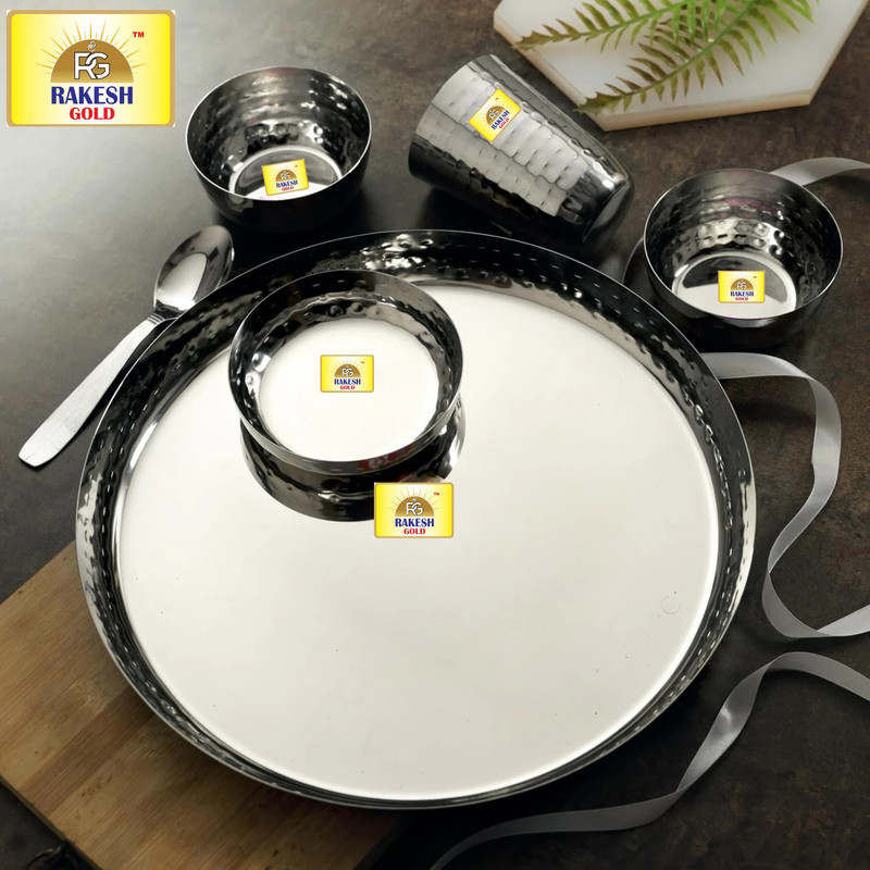 Rakesh Gold Stainless Steel Hammered Heavy Gauge Mirror Finish Royal Dinner set of 6 Pcs Dinner Plate(Pack of 6)