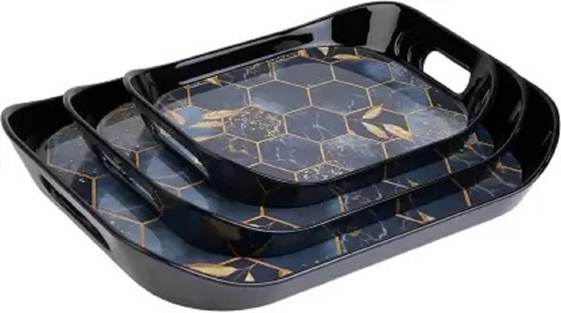 Sorath premium plastic Era Serving Tray Set of 3 Honeycomb Design Tray(Pack of 3)