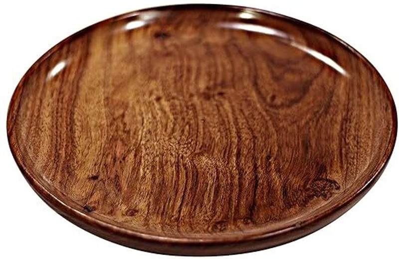THE PINEWOOD ENTERPRISES Table Decor Round Shape Wooden Plate for Home and Kitchen 12 inches Dinner Plate(Microwave Safe)