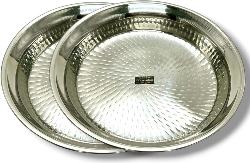 Dev Industries Steel Hammered Parat for Dough Flour Kneading Atta Kitchen 35.5CM- 14.2*2.4 Inch Paraat(Pack of 2)