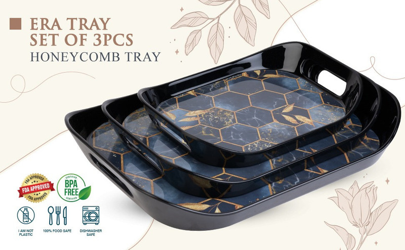 Shivaansh New Classic Honeycomb Designed Serving Tray Set of 3 Pcs Tray(Pack of 3)