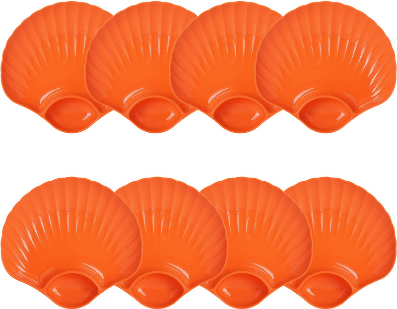 ARQIVO Chips and Dip Serving Platter, Shell Shaped Multifunctional Snack Tray Dinner Plate(Pack of 8, Microwave Safe)