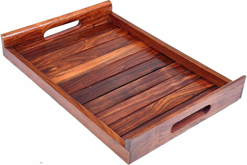 CRAFTSCART Wooden sheesham Wood Serving Trays for Dining Table (Brown-12x8x1.5 inch) Tray