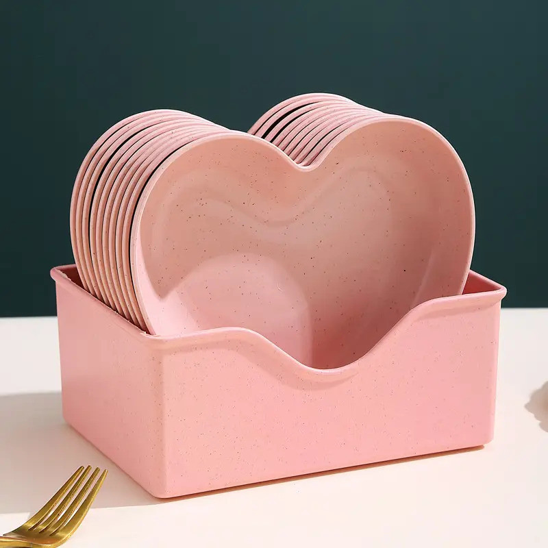 YELONA Heart Shape Dessert|Appetizer|Salad|Snack Plastic Plates - Party, Serving,Dinner Quarter Plate(Pack of 10, Microwave Safe)