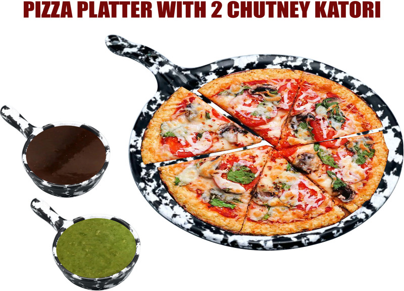 ZIDO Pizza Platter/Food Tray for serving pizza with 2 chutney katori Pizza Tray(Pack of 3)