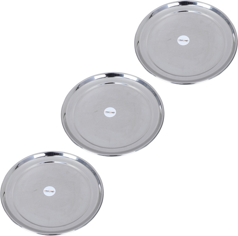 Urban Magic Round Steel Dinner Plate(Pack of 3)