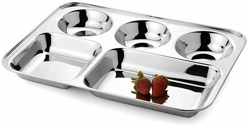 BGT Stainless Steel 5in1 Compartment/ Partition Plate/ Bhojan Thali for Dinner/Lunch Sectioned Plate