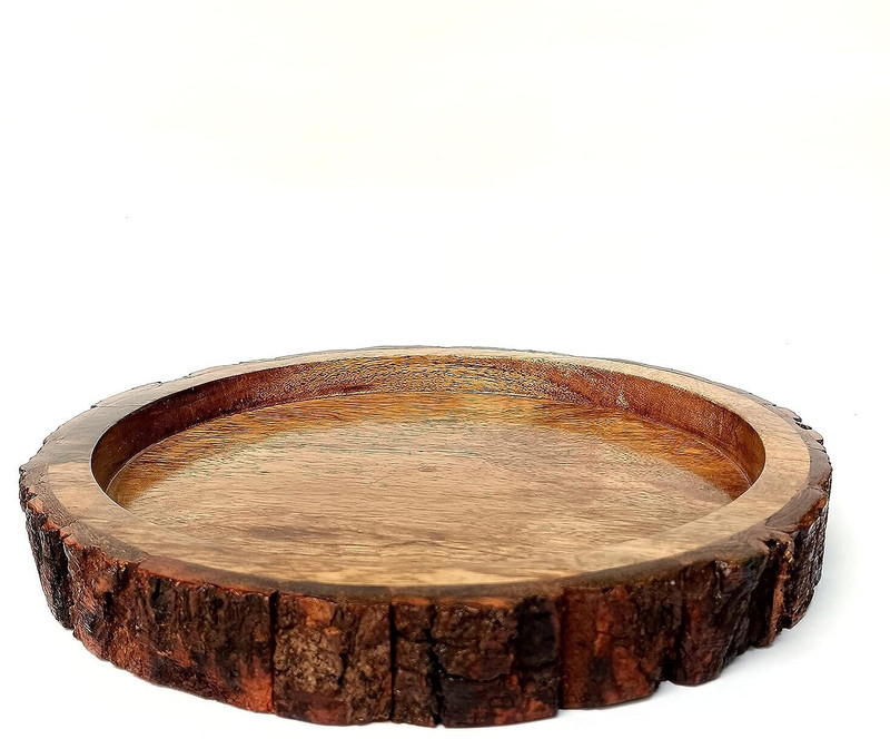 LUNATIC CRAFTWORK Round BAKKAL Tray Natural Brown Antique Home/Restaurant/Office USE to Serve Tray(Microwave Safe)