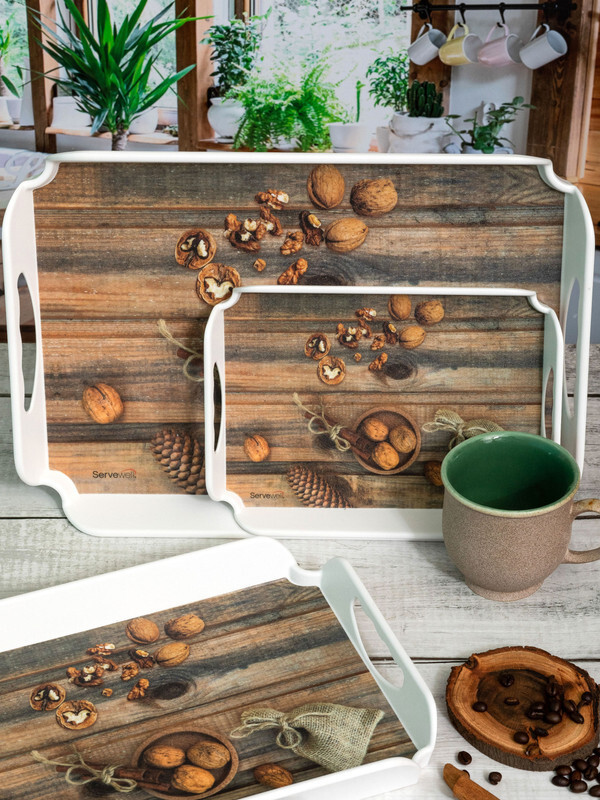 Servewell Set Elegant - Walnut Tray(Pack of 3)