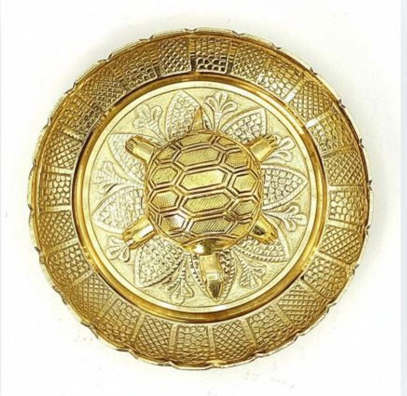 XOMARK ShreeTurtle Golden Plate – Decorative Poja Thali with Turtle Motif Plate Warmer(OX-BT-GL)