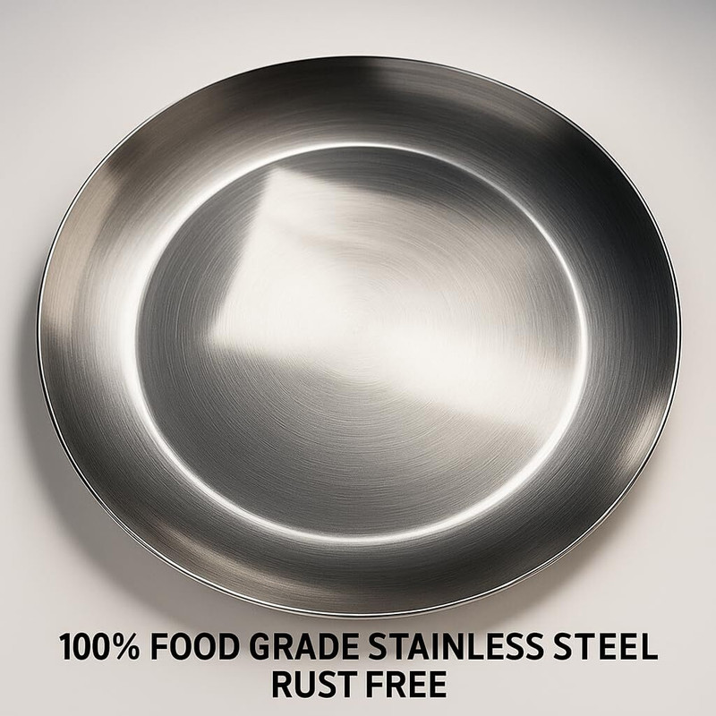 Kruvad Steel Plate Food Grade Stylish Serving Plate for Daily Use Parties Restaurants Plate Warmer(Stainless Steel Hammered Heavy Gauge Dinner Plates Round Shape Thali)