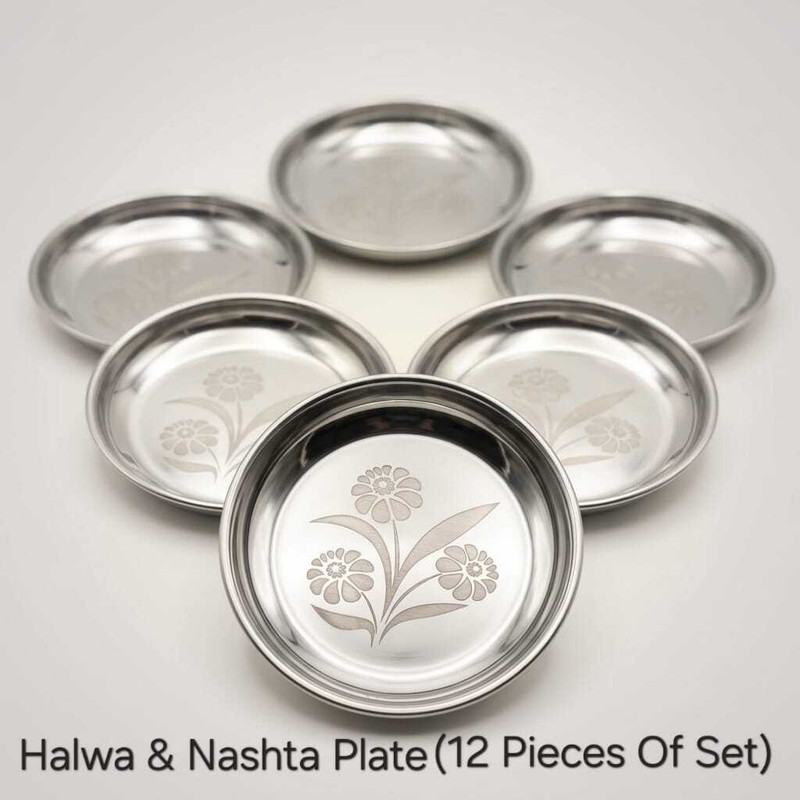 DK ASHAPURA Stainless Steel Halwa & Nashta Plate Set | Premium Serving Plates Plate Warmer(Stainless Steel Halwa & Nashta Plate Premium Design Serving Plates)