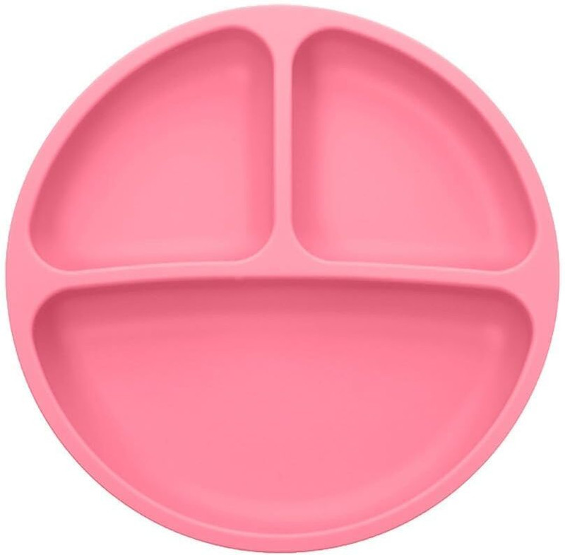 Kienlix Silicone Baby Plate with 3 Divided Sections, Round Suction Plate Plate Warmer(Pink)