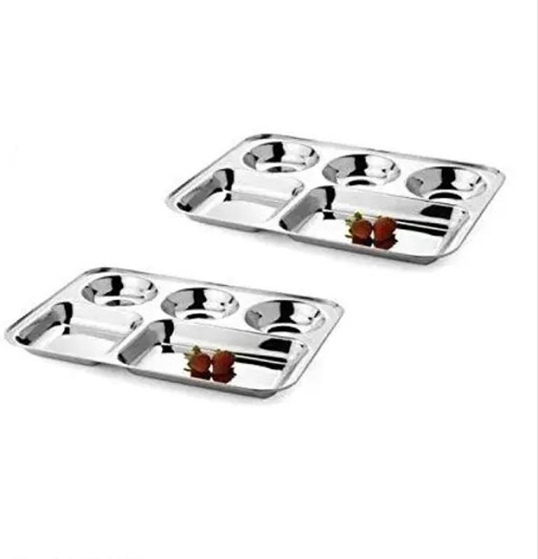 The Dreamkart Five Compartment Divided Dinner Plate, Compartment Thali, Dinner Plate Lunch Plate Warmer(Bhojan thali set of 2 plates)