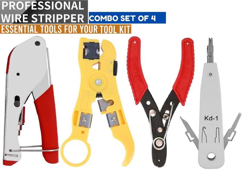 Divinext Universal Cable Stripper Coaxial Jacket Strip With Cutter + RG59/RG6 Compression Tool F Connector Waterproof Connectors Network Crimping Tool + Krone Tool Kd1 Impact Tool & Punch Down Tool Network Interface Card(Red, Silver, Yellow, Off White)
