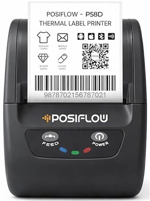 Posiflow PSF58D Portable Thermal Label & Receipt Printer 58mm | USB + Bluetooth | Rechargeable Battery | Mobile Billing Printer