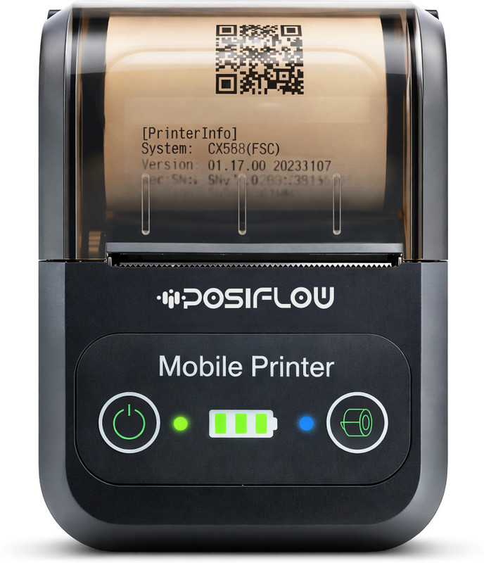Posiflow PSF588 Mini Mobile Receipt Printer 58mm | USB + Bluetooth | Portable | 2000mAh Battery | Rechargeable Thermal Printer