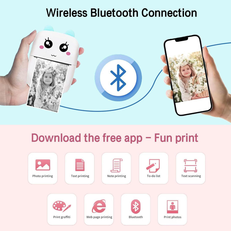 RHONNIUM Print Receipt Tags Inkless Bluetooth Mini Printer Thermal Receipt Printer
