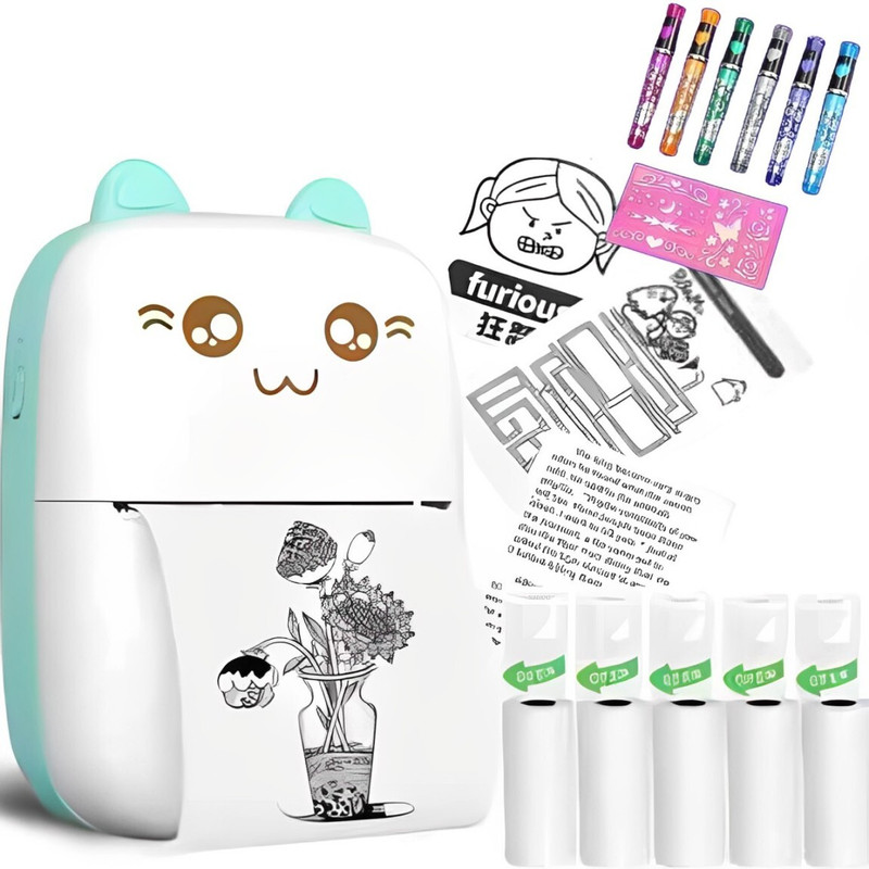 Premio Coppex Mini Bluetooth Thermal Printer+FREE 6-Piece Temporary Tattoo Pen Kit Mini Bluetooth Thermal Printer, Portable Label Printer Inkfree Printer