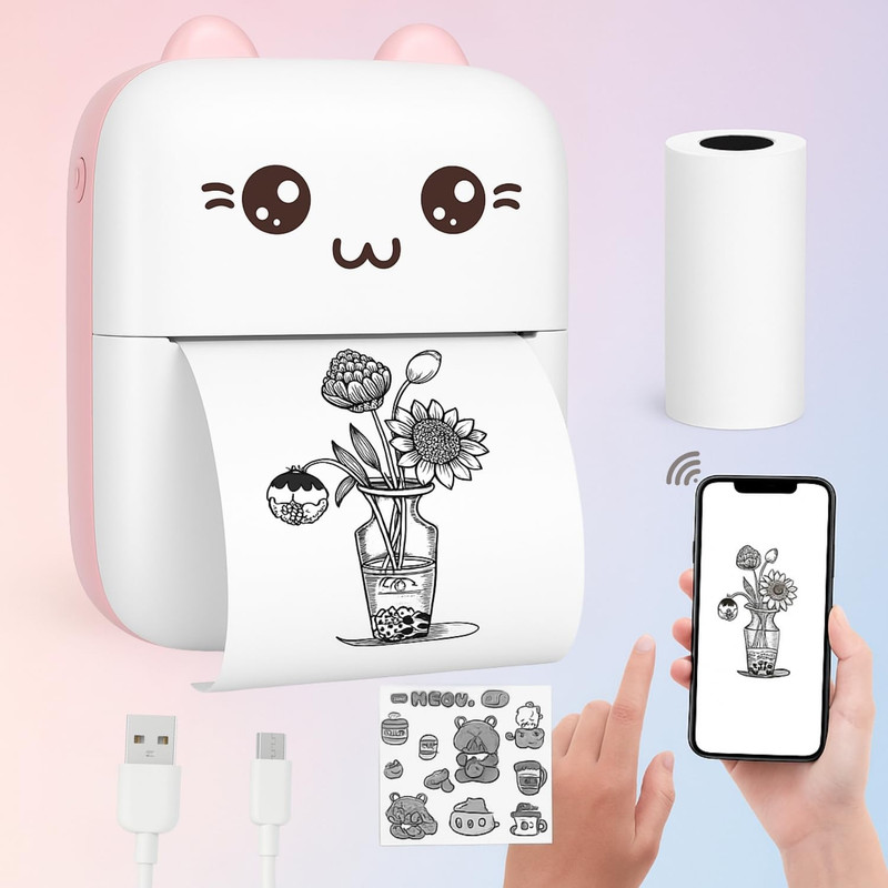 Filsfa Thermal Printer, Inkless Printing, USB Rechargeable, StickerPrinter Flexy