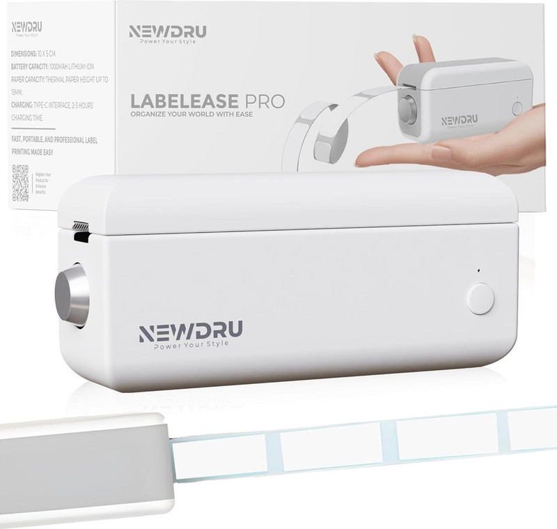 NEWDRU Mini Portable Printer Ink-Free, Wireless Label Printer for Home and Office Use - White