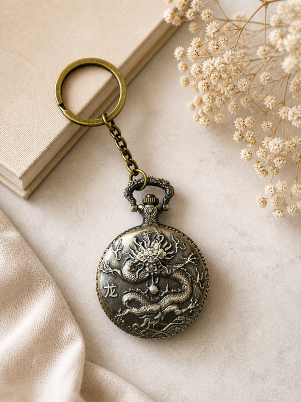 Faraports Antique Chinese Dragon Pocket Watch Key Chain FP109 Bronze Bronze Pocket Watch Chain