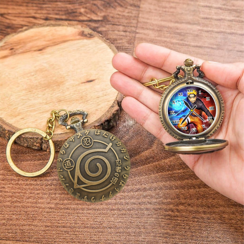 Tiny Tim Antique Pocket-Watch Kakashi Print On Dial Metallic Car Bike Keychain Kakashi Chidori Printed Dial Pocket Watch Bronze Metal Pocket Watch Chain