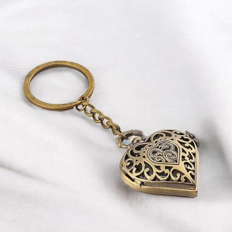 Eli Engraved Heart Shape Vintage key chain Alloy Metal Pocket Watch Chain