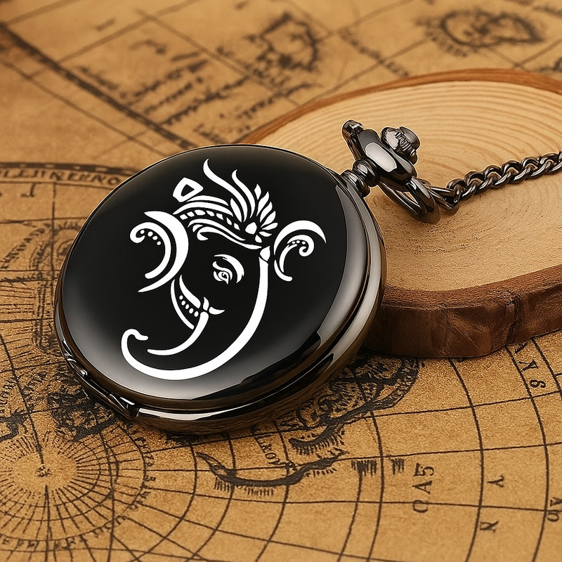 Giftzy Spiritual Ganesha Pocket Watch for Gifting Lucky Charm Keyring for Men Women & Kids Decorative Keychains for Home Bags & Gifts Pocket Watch For Mens Black metal Pocket Watch Chain