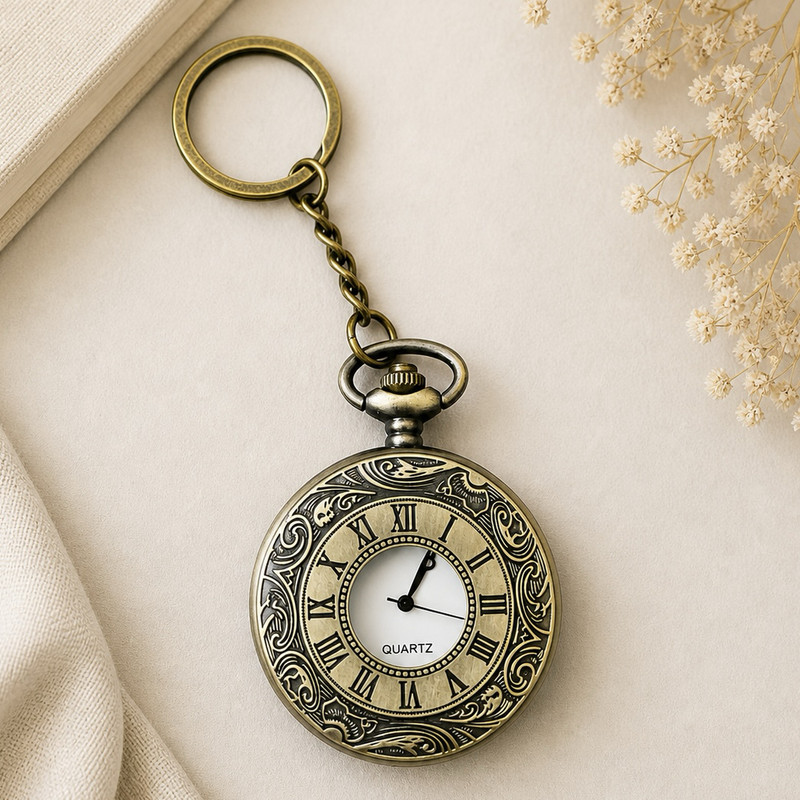 Faraports Royal Engrave Dial Pocket Watch cum Key Chain FP115 Brass Brass Pocket Watch Chain