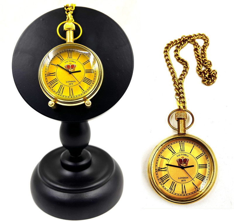 Ascent India Brass Pocket watch chain with wood Display stand Black 1 polish brass Pocket Watch Chain