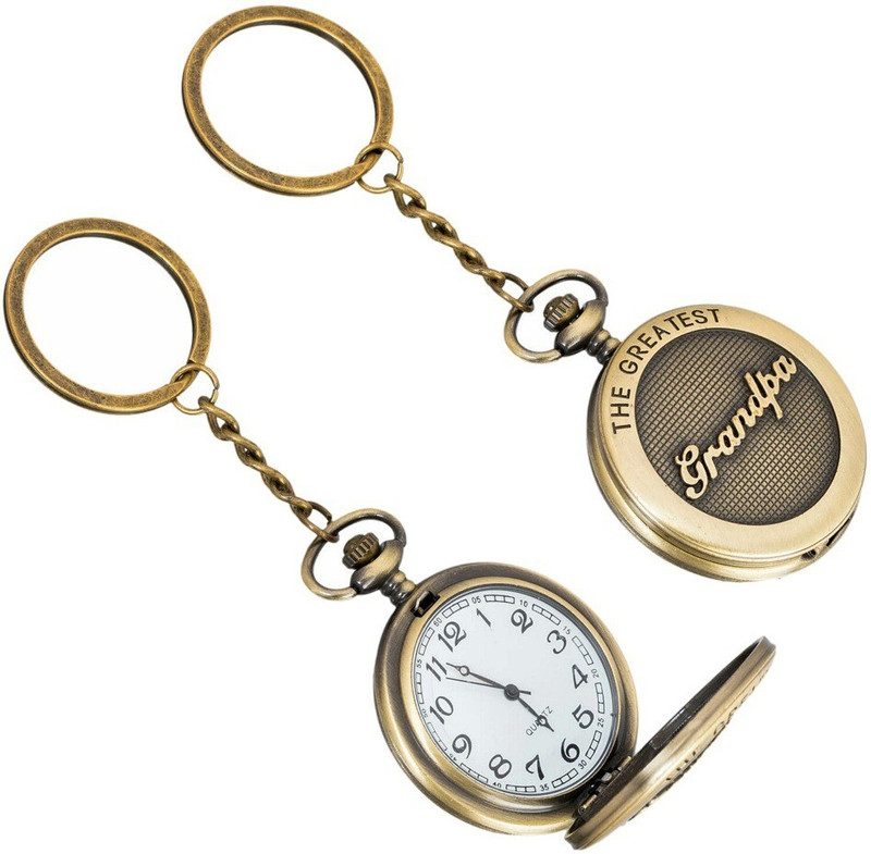 GT Gala Time Vintage Greatest Grandpa Theme Designer Gift for Grand Father Pocket Watch Key Chain Stainless Steel Pocket Watch Chain