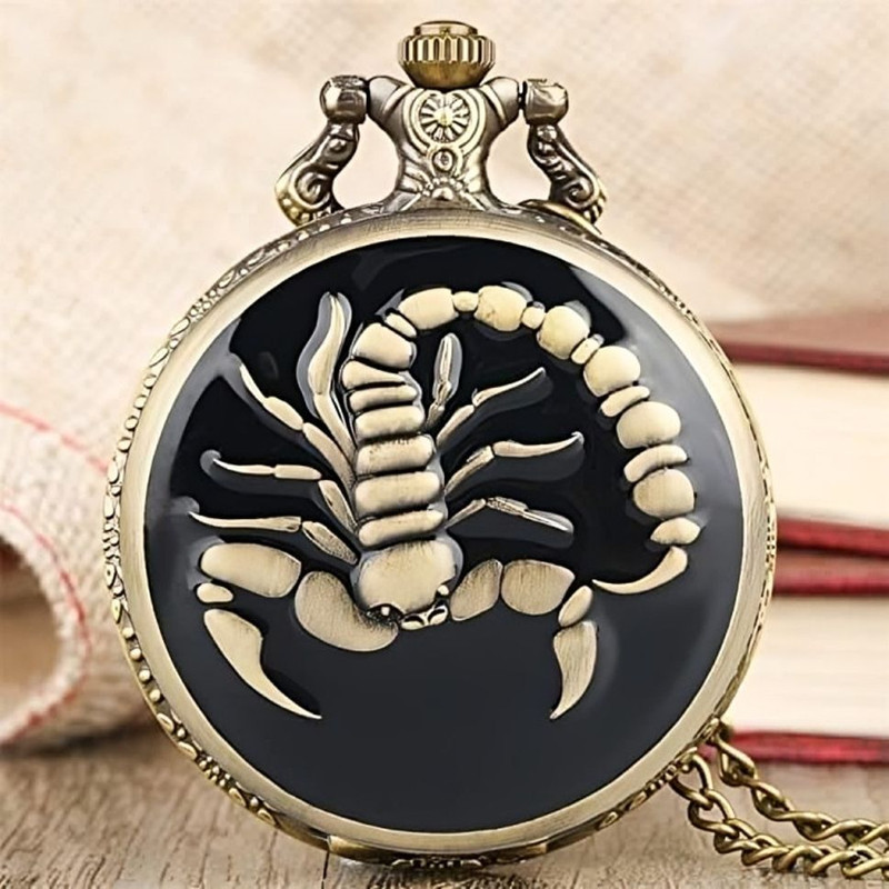 GiftyLuxe Vintage Scorpion Design Quartz Pocket Watch Necklace Pendant Antique Style Fob Scorpion Design Glossy no chain Pocket Watch Chain