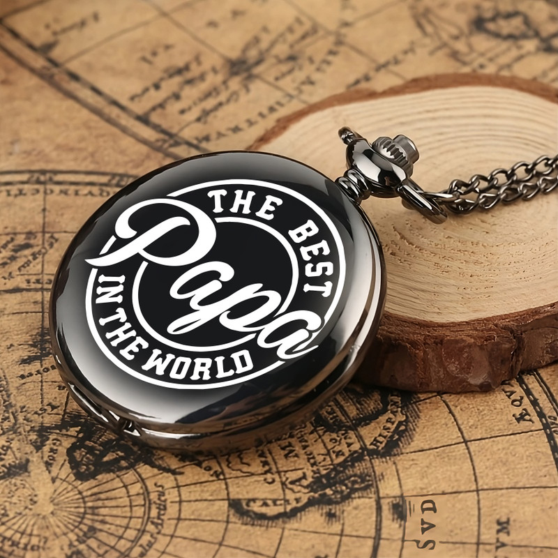 GT Gala Time Father's Day, Birthday Gift fr Dad Stylish & Classic Design Emotional Papa Quote Best Gift for Dad Elegant Retro Keyring black stainless steel Anniversary Gift Black Metal Pocket Watch Chain