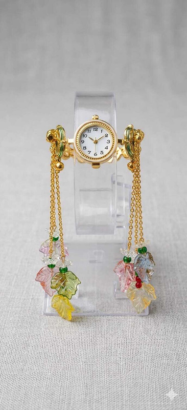 Dhruv Traditional Kundan-Style Floral Charm Watch Bracelet DOJ-WTC-001 Gold Plated (Matte or High-Shine finish) Alloy (Brass/Copper base) Pocket Watch Chain