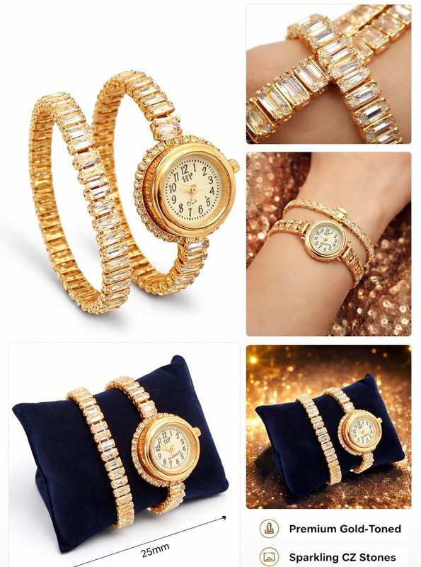 MFR Queen Gold Bracelet Watch WGW-303 (Women Gold Watch) Gold Plated, Gold Finish, Gold Tone Alloy (Metal) ⭐ BEST, Alloy Pocket Watch Chain